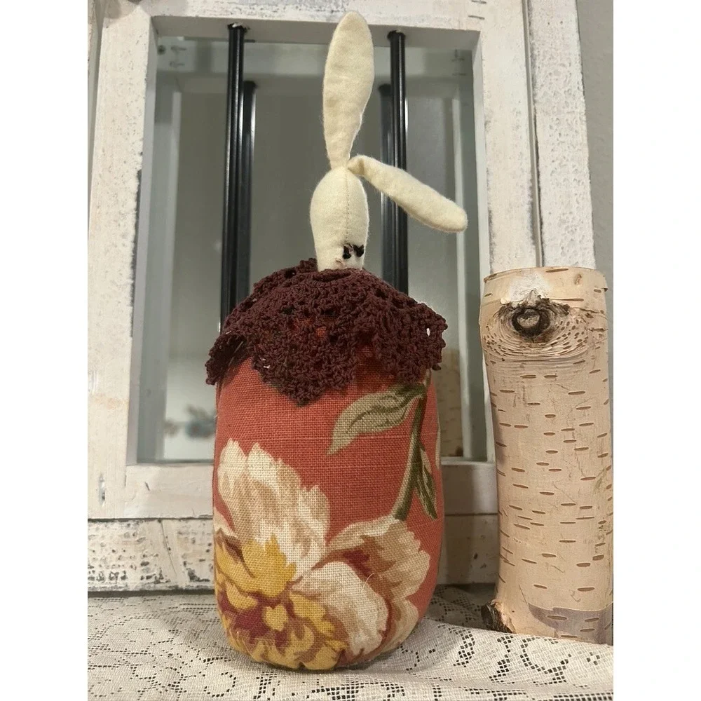 Vintage Stuffed Bunny Barkcloth Handmade USA Figurine Floppy Ears OOAK 11